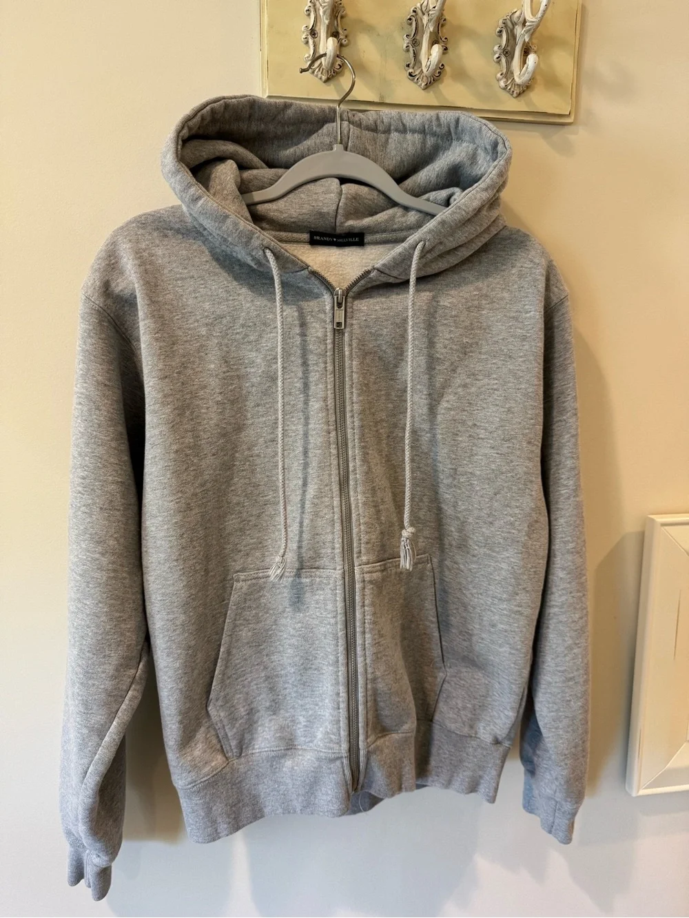 Brandy Melville Heather Gray Full-Zip Hooded Sweatshirt A4